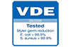 Certified by VDE for reducing 99.9% of bacteria (E.coli and S. aureus) with Sanitary (Normal) program VDE Certified